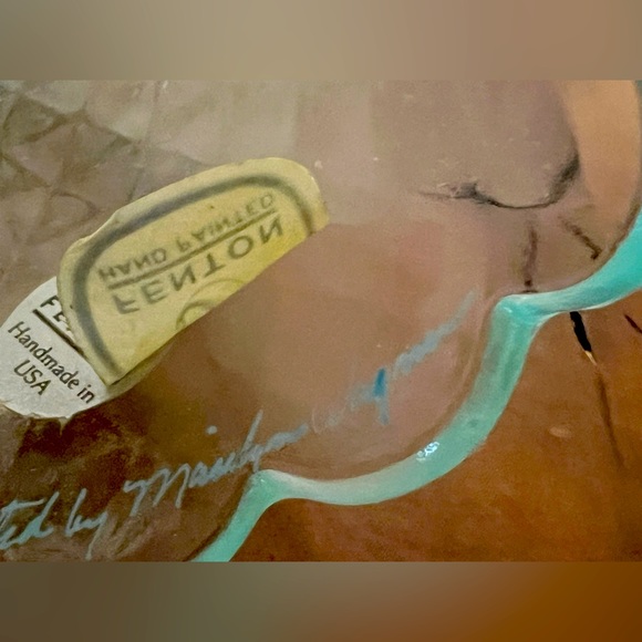 Fenton Diamond Quilted Light Blue Glass Hand Painted/Signed M. WagnerFloral Bell - Picture 6 of 7